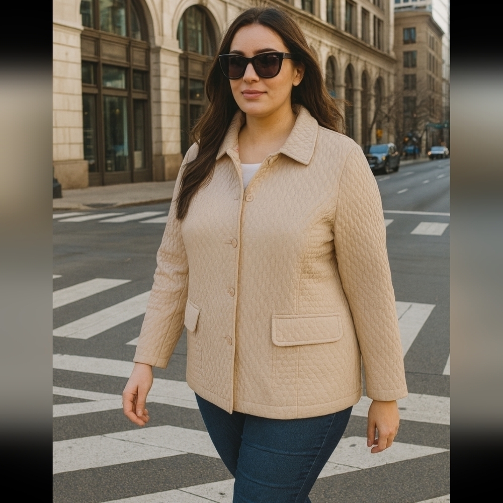 Liz Claiborne Quilted Beige Utility Jacket Size Large